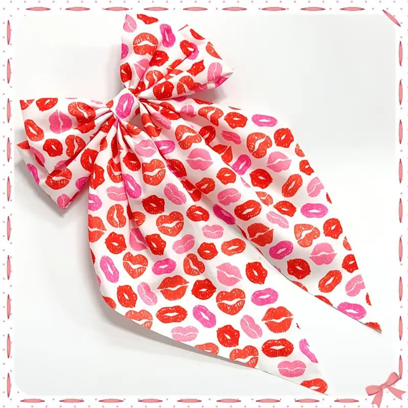 Wholesale Valentine's Day Bow Ribbon Spring Clip Heart-shaped Red Lip Print Back of The Head Hairpin